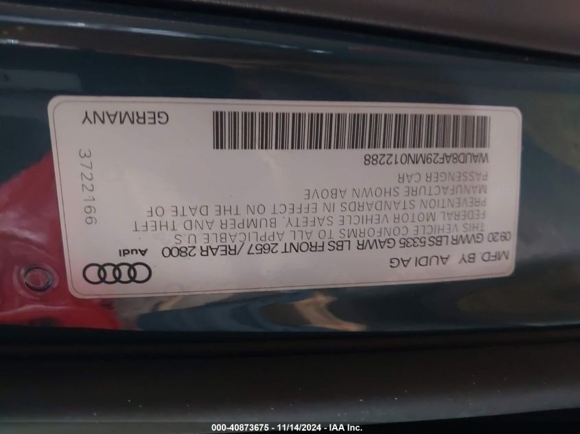 2021 Audi A6 Sedan Sport Premium 45 Tfsi Quattro S Tronic VIN: WAUD8AF29MN012288 Lot: 40873675