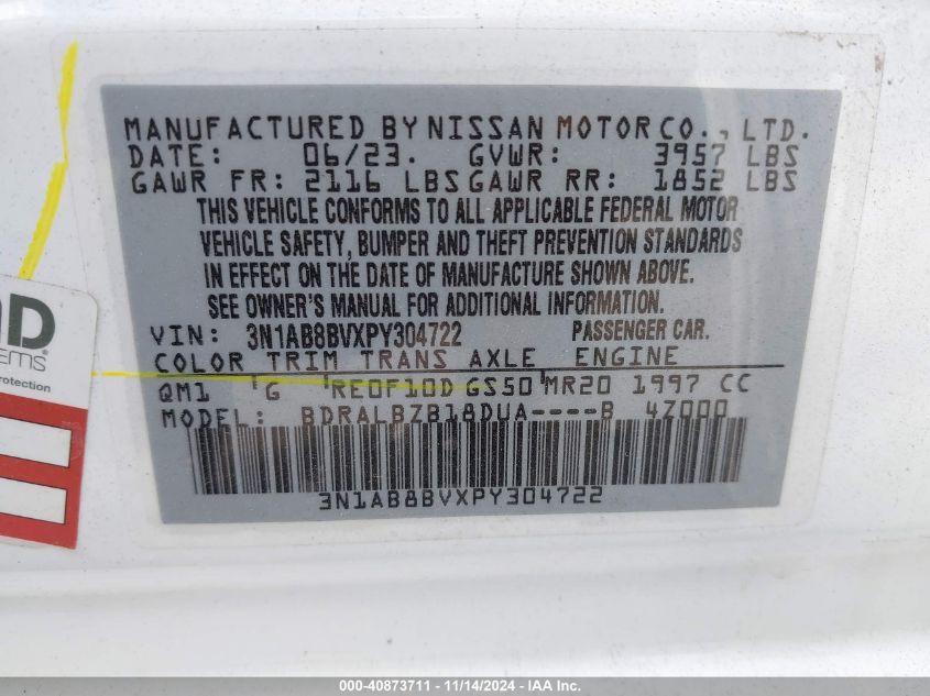 2023 NISSAN SENTRA S XTRONIC CVT - 3N1AB8BVXPY304722