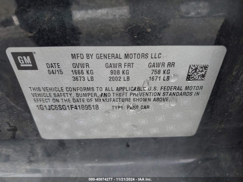 2015 CHEVROLET SONIC VIN: 1G1JC6SG1F4189518
