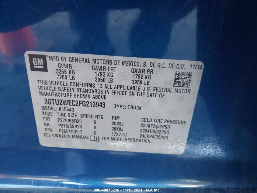 2015 GMC SIERRA 1500 DENALI - 3GTU2WEC2FG213943