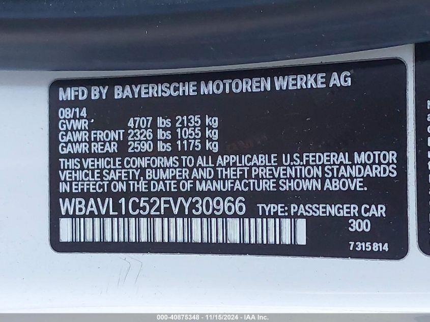 VIN WBAVL1C52FVY30966 2015 BMW X1, Xdrive28I no.9