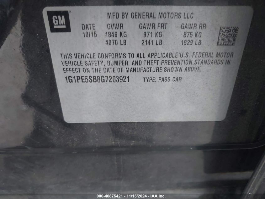 2016 CHEVROLET CRUZE LIMITED VIN: 1G1PE5SB8G7203921