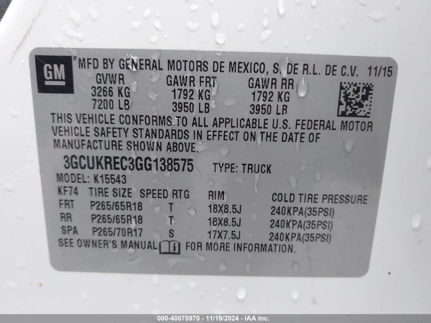 2016 CHEVROLET SILVERADO 1500 2LT - 3GCUKREC3GG138575