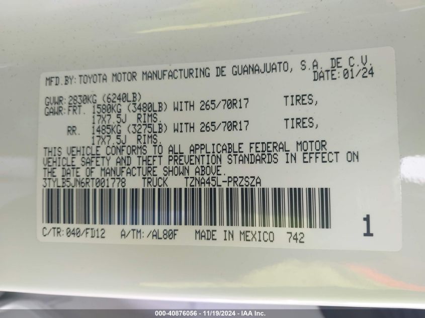 VIN 3TYLB5JN6RT001778 2024 TOYOTA TACOMA no.9