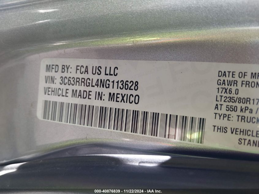 2022 Ram 3500 Tradesman 4X4 8' Box VIN: 3C63RRGL4NG113628 Lot: 40876839