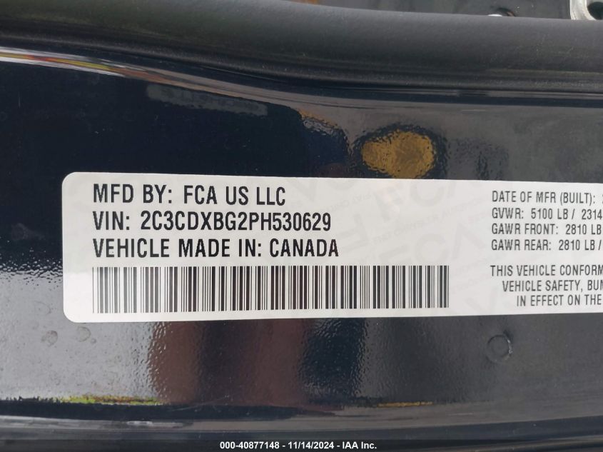 VIN 2C3CDXBG2PH530629 2023 DODGE CHARGER SXT