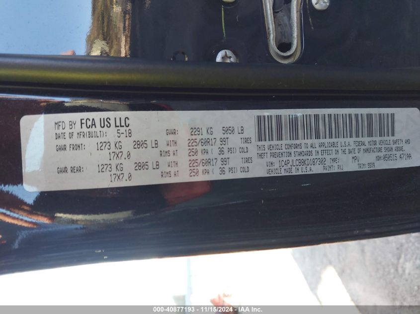 VIN 1C4PJLCB8KD187302 2019 JEEP CHEROKEE LATITUDE