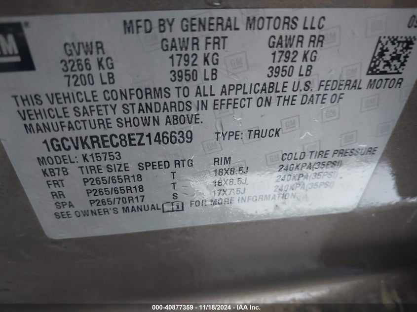 2014 CHEVROLET SILVERADO 1500 VIN: 1GCVKREC8EZ146639