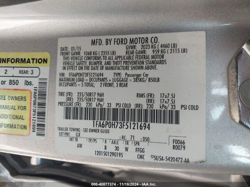 2015 FORD FUSION SE - 1FA6P0H73F5121694