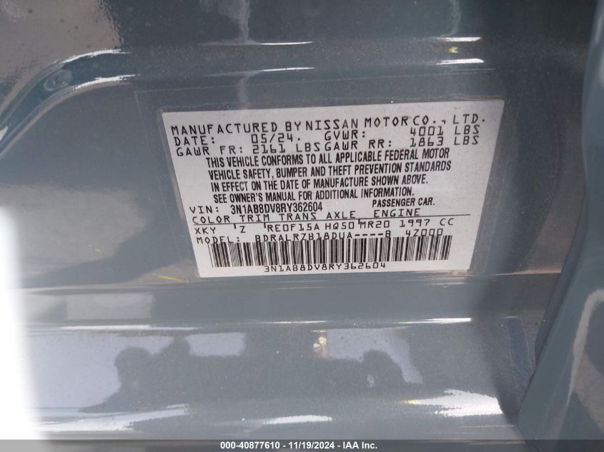 2024 Nissan Sentra Sr Xtronic Cvt VIN: 3N1AB8DV8RY362604 Lot: 40877610