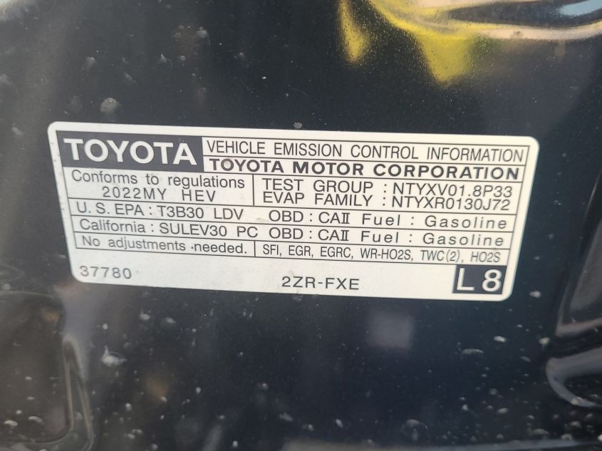 2022 Toyota Prius Night Shade/L/Le/Xle/Limited VIN: JTDKAMFU5N3161165 Lot: 40877660