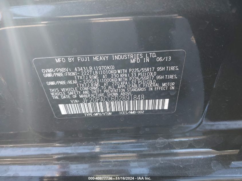 2013 SUBARU XV CROSSTREK 2.0I PREMIUM - JF2GPACC6D2891848