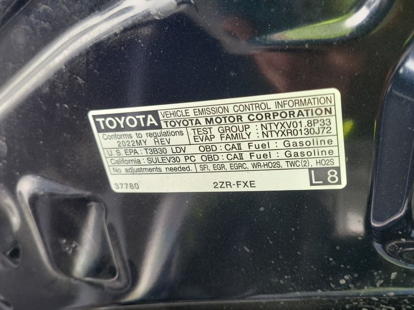 2022 Toyota Prius Night Shade/L/Le/Xle/Limited VIN: JTDKAMFU7N3161037 Lot: 40877942