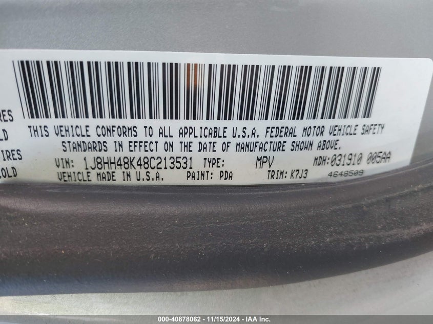2008 Jeep Commander Sport VIN: 1J8HH48K48C213531 Lot: 40878062