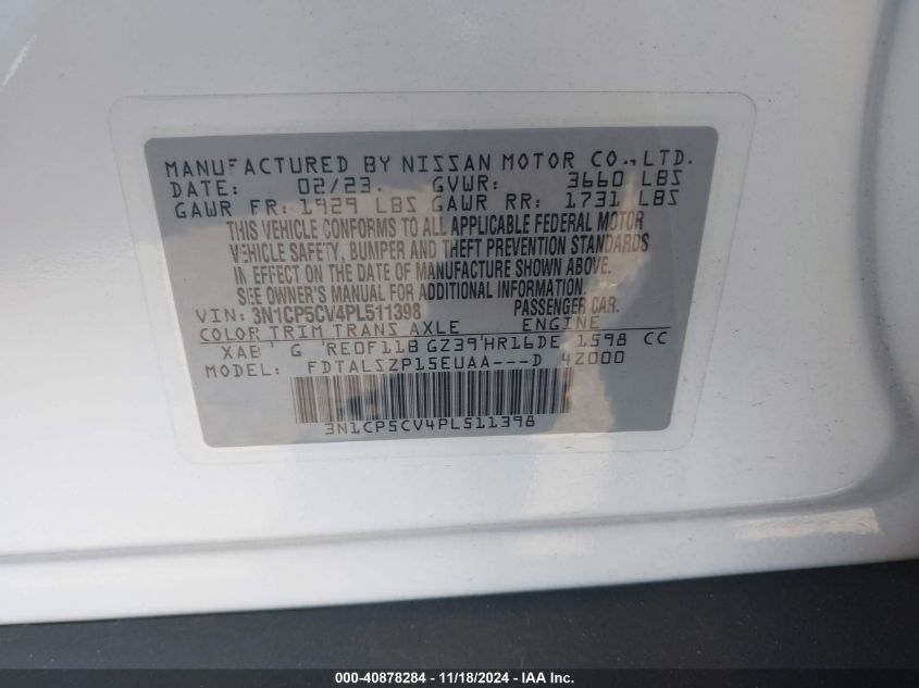 VIN 3N1CP5CV4PL511398 2023 Nissan Kicks, Sv Xtronic... no.9