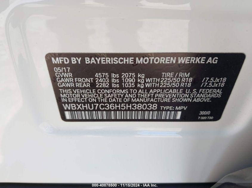 VIN WBXHU7C36H5H38038 2017 BMW X1 no.9