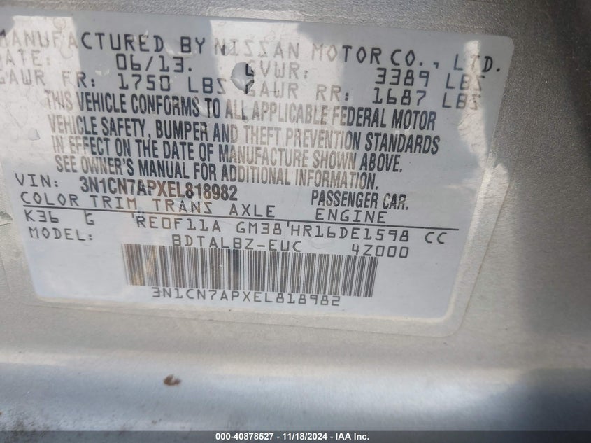 2014 NISSAN VERSA 1.6 SV - 3N1CN7APXEL818982