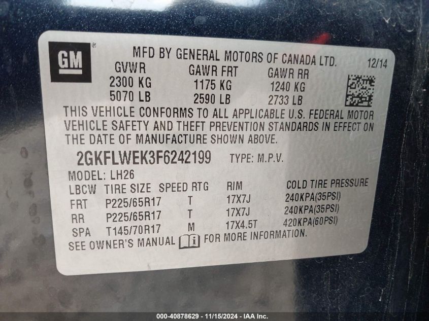 2015 GMC Terrain Sle-2 VIN: 2GKFLWEK3F6242199 Lot: 40878629