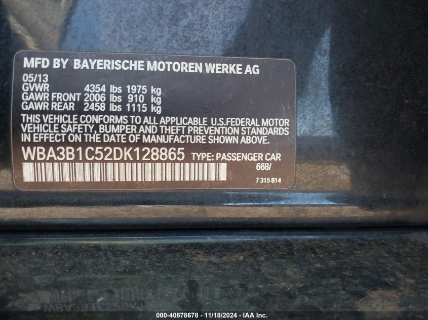 VIN WBA3B1C52DK128865 2013 BMW 3 Series, 320I no.9