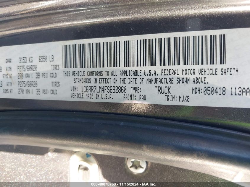 2015 Ram 1500 Lone Star VIN: 1C6RR7LM4FS682860 Lot: 40878768