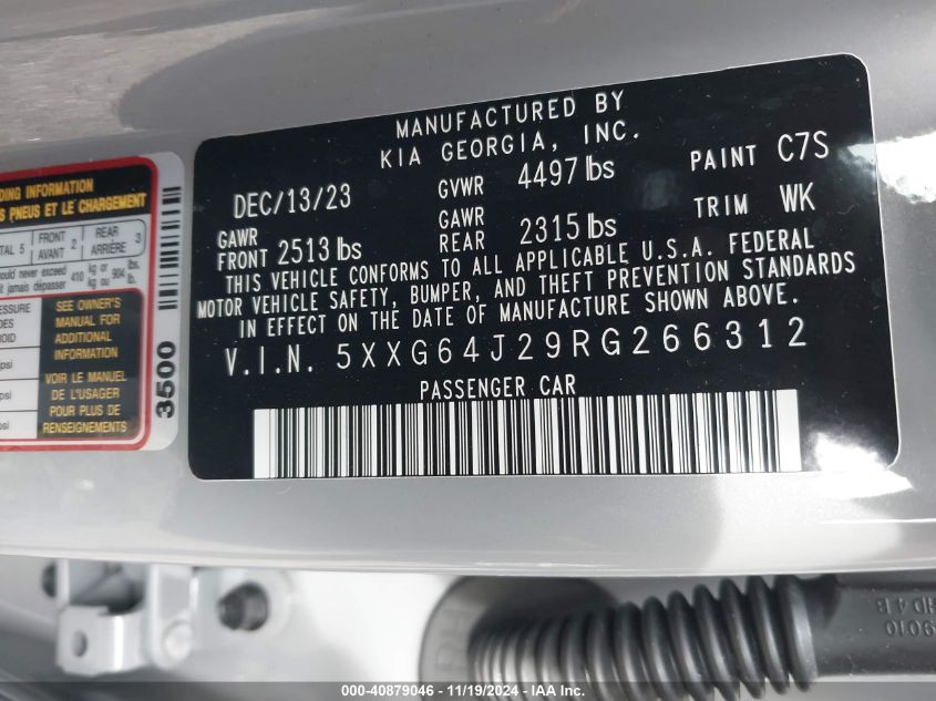 2024 KIA K5 VIN: 5XXG64J29RG266312