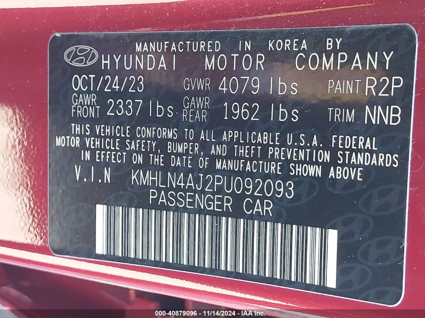 2023 Hyundai Elantra Hybrid Limited VIN: KMHLN4AJ2PU092093 Lot: 40879096