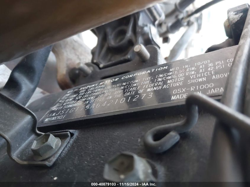 2004 Suzuki Gsx-R1000 VIN: JS1GT75A642101273 Lot: 40879103