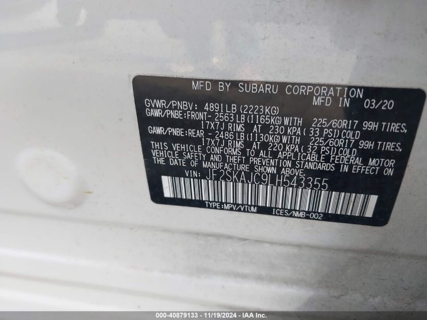 2020 SUBARU FORESTER PREMIUM - JF2SKAJC9LH543355