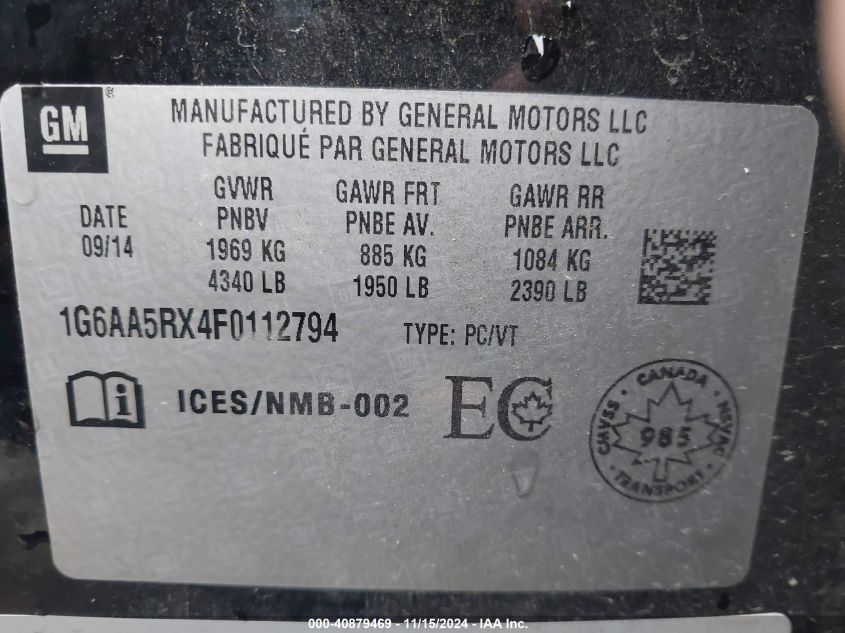 2015 CADILLAC ATS VIN: 1G6AA5RX4F0112794
