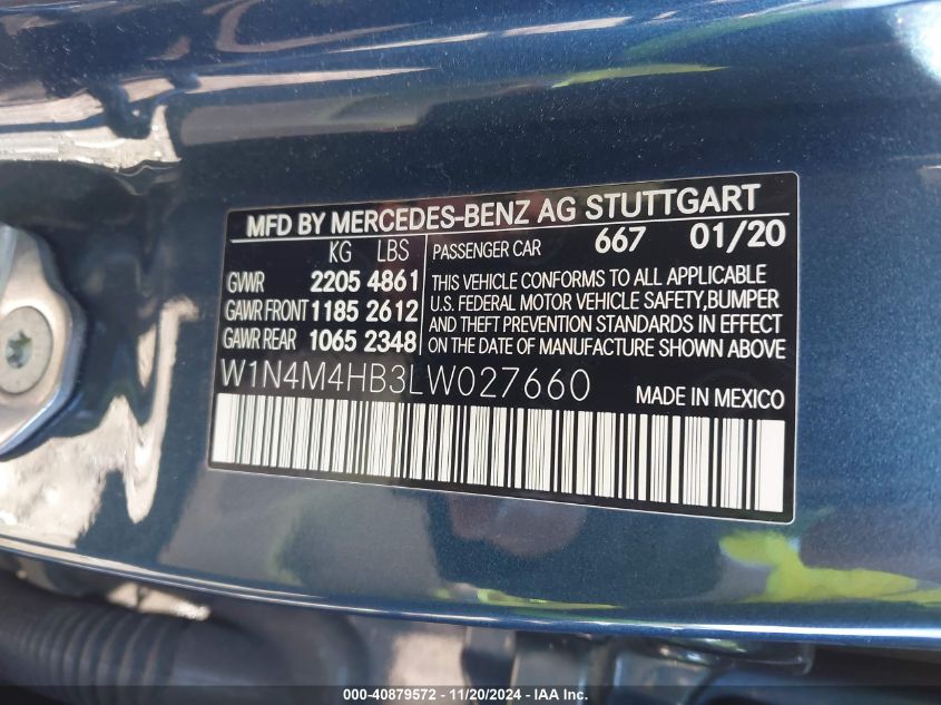 2020 Mercedes-Benz Glb 250 4Matic VIN: W1N4M4HB3LW027660 Lot: 40879572