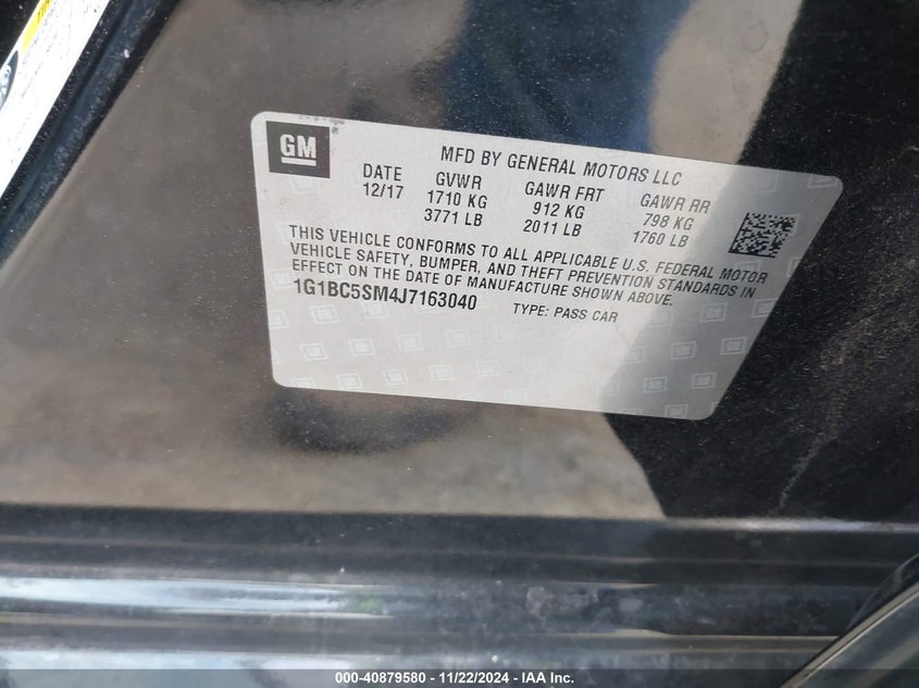 2018 CHEVROLET CRUZE VIN: 1G1BC5SM4J7163040