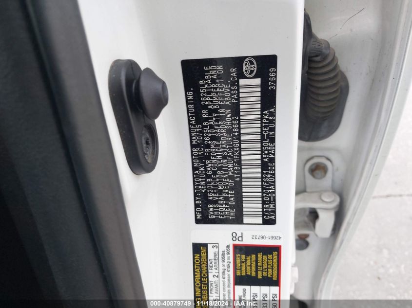 2016 TOYOTA CAMRY SE - 4T1BF1FKXGU148662