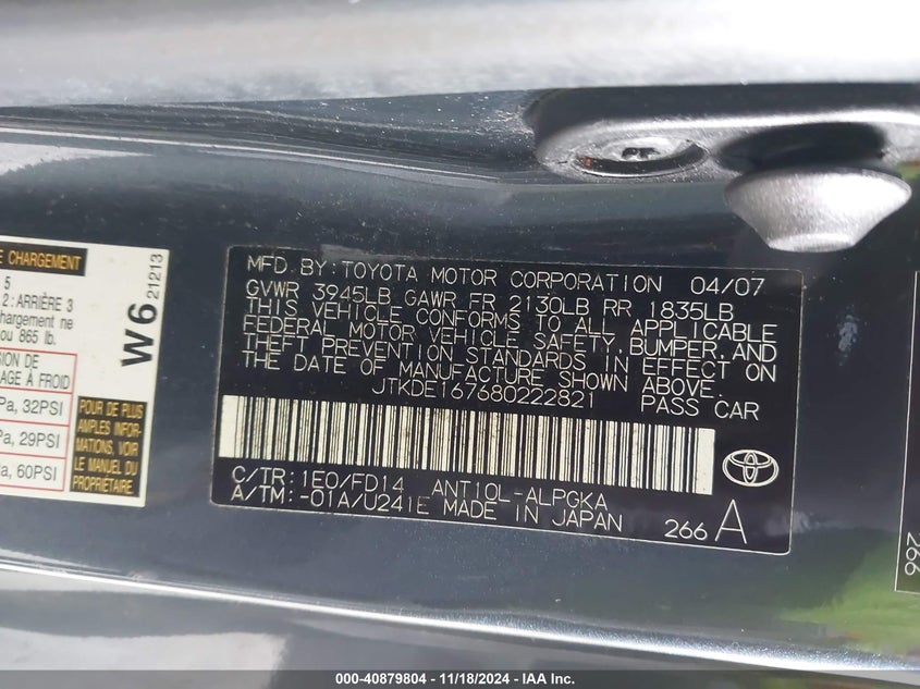 2008 TOYOTA SCION TC VIN: JTKDE167680222821