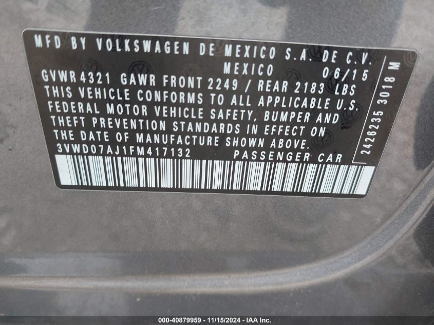 2015 VOLKSWAGEN JETTA 1.8T SE - 3VWD07AJ1FM417132