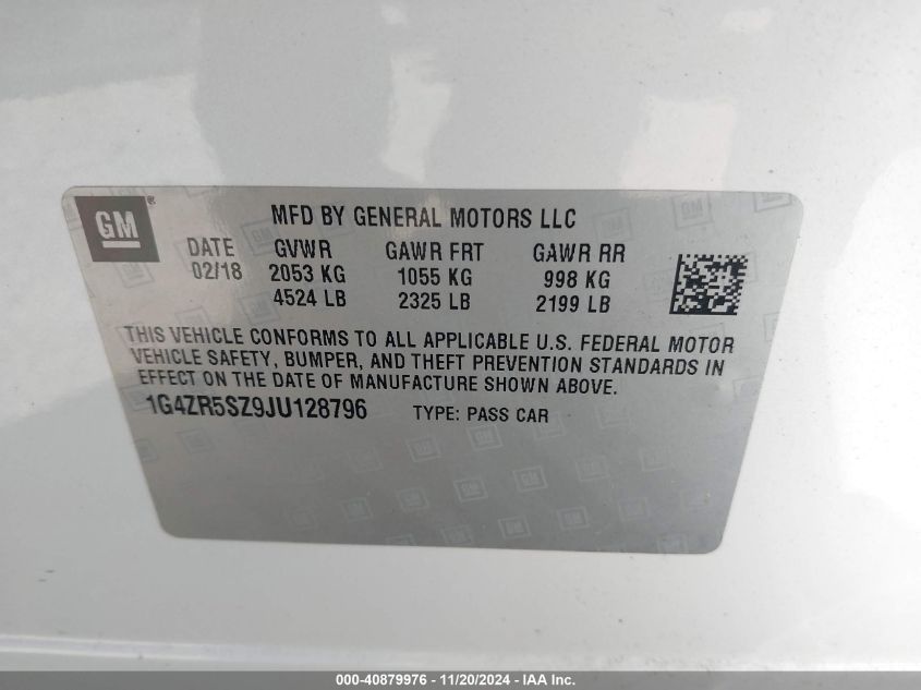 2018 BUICK LACROSSE VIN: 1G4ZR5SZ9JU128796