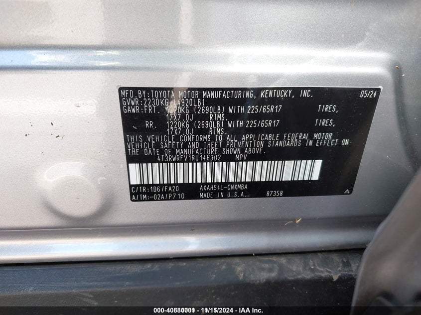 VIN 4T3RWRFV1RU146302 2024 TOYOTA RAV4 HYBRID XLE