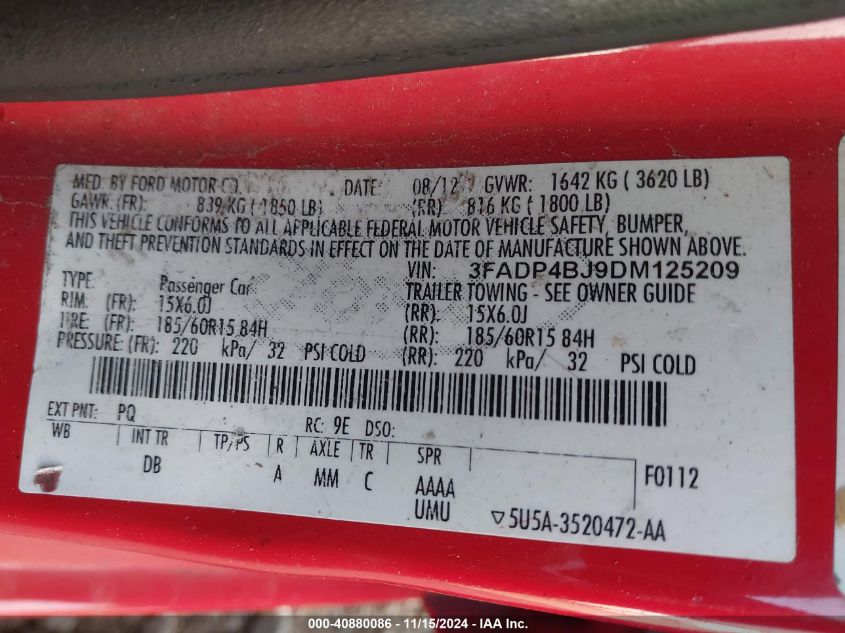 2013 FORD FIESTA SE - 3FADP4BJ9DM125209