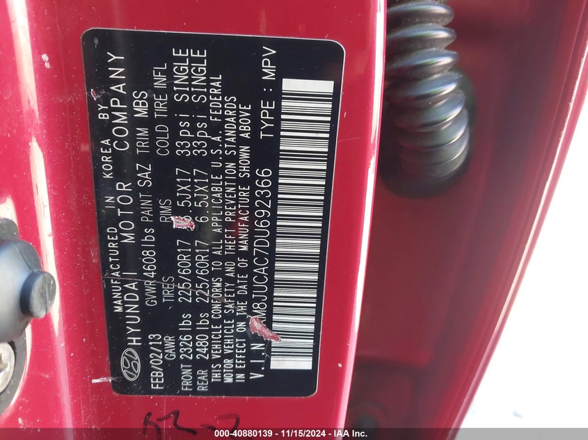 2013 HYUNDAI TUCSON GLS - KM8JUCAC7DU692366