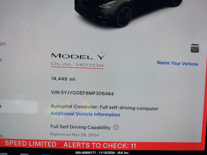 2021 TESLA MODEL Y PERFORMANCE DUAL MOTOR ALL-WHEEL DRIVE - 5YJYGDEF6MF306484