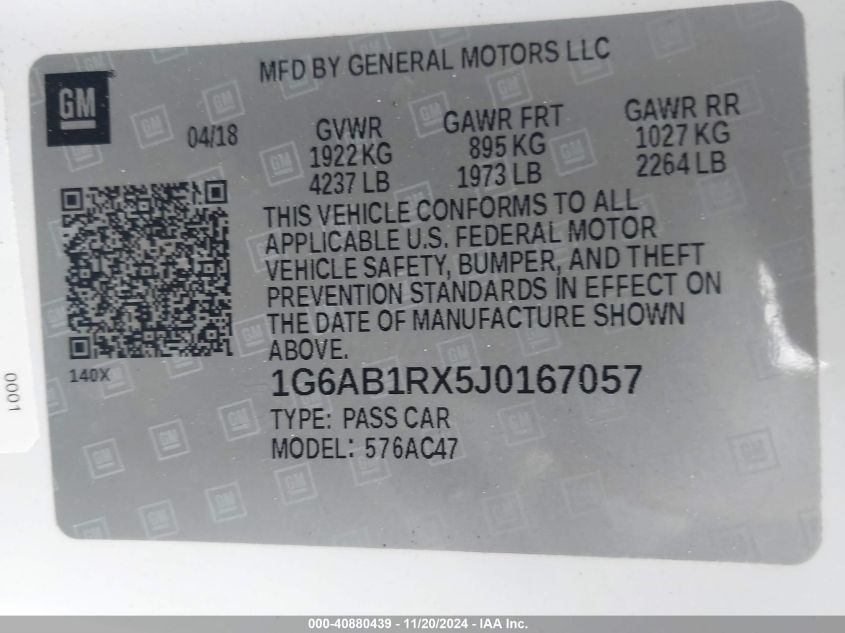 2018 CADILLAC ATS VIN: 1G6AB1RX5J0167057