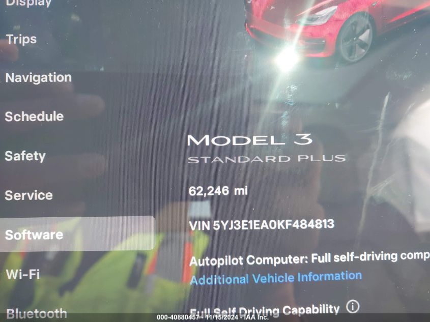 2019 Tesla Model 3 Long Range/Mid Range/Standard Range/Standard Range Plus VIN: 5YJ3E1EA0KF484813 Lot: 40880457