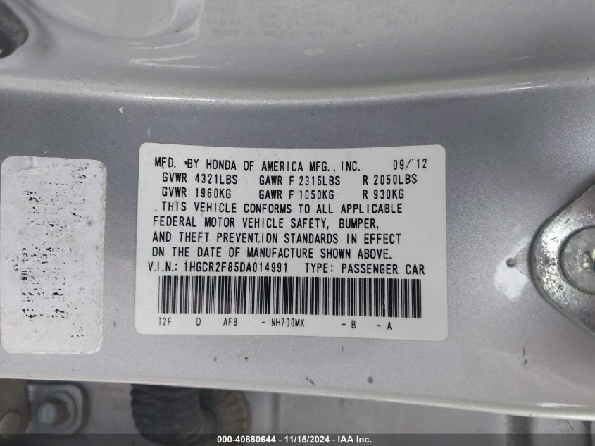 VIN 1HGCR2F85DA014991 2013 Honda Accord, Ex-L no.9