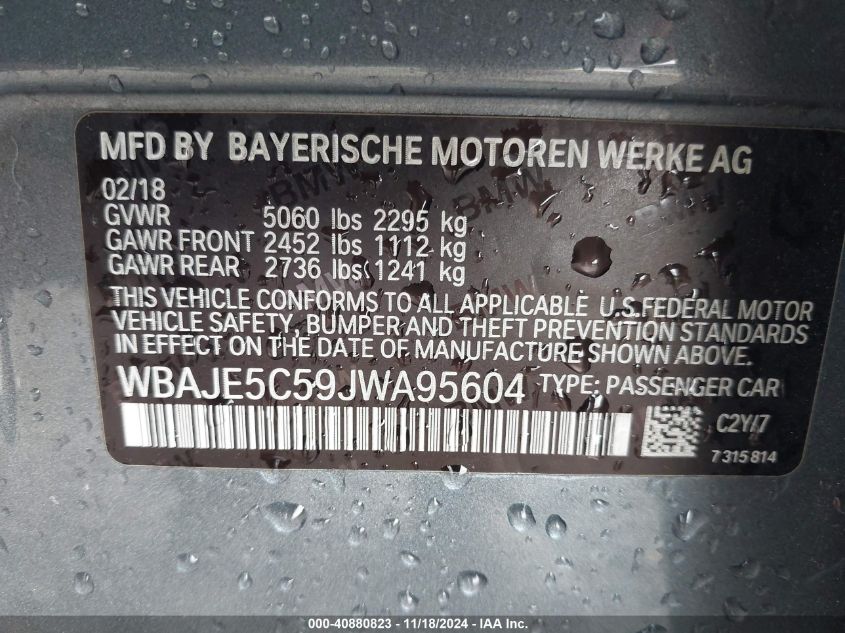 VIN WBAJE5C59JWA95604 2018 BMW 540I