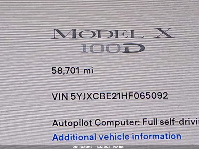 VIN 5YJXCBE21HF065092 2017 TESLA MODEL X no.15