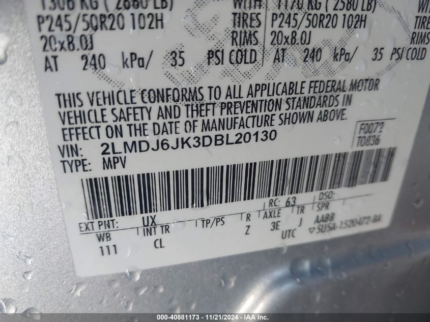 2013 LINCOLN MKX - 2LMDJ6JK3DBL20130