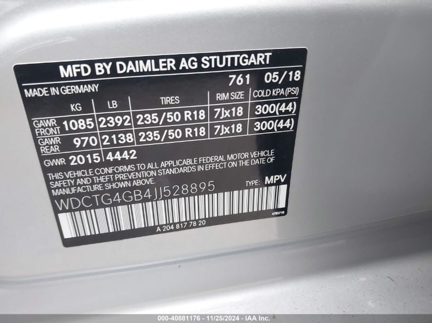 VIN WDCTG4GB4JJ528895 2018 Mercedes-Benz GLA 250, 4... no.9