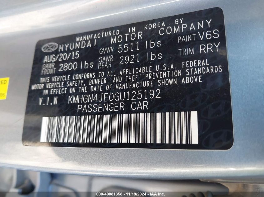 2016 HYUNDAI GENESIS 3.8 - KMHGN4JE0GU125192