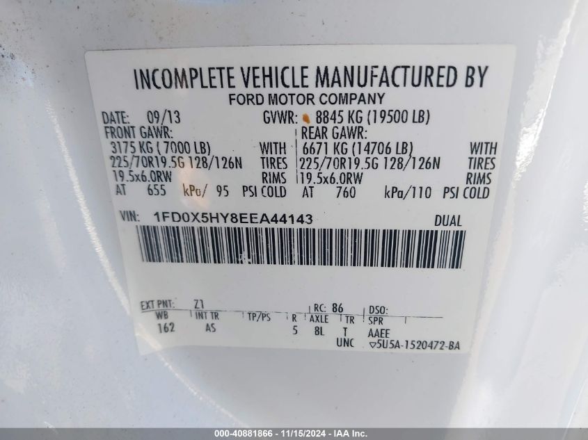 2014 Ford F-550 Chassis Xl VIN: 1FD0X5HY8EEA44143 Lot: 40881866