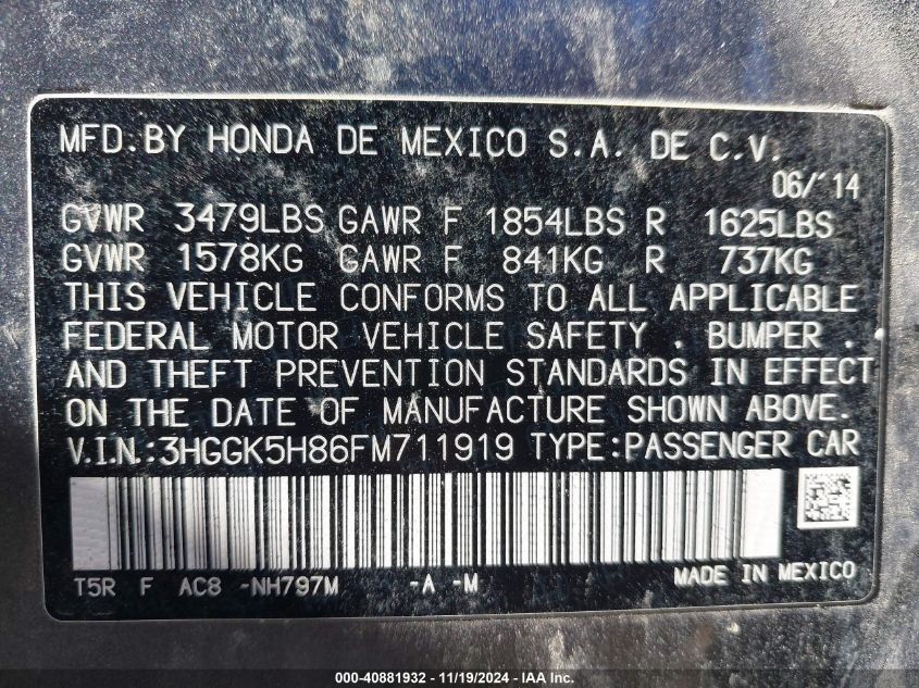 2015 HONDA FIT EX/EX-L - 3HGGK5H86FM711919