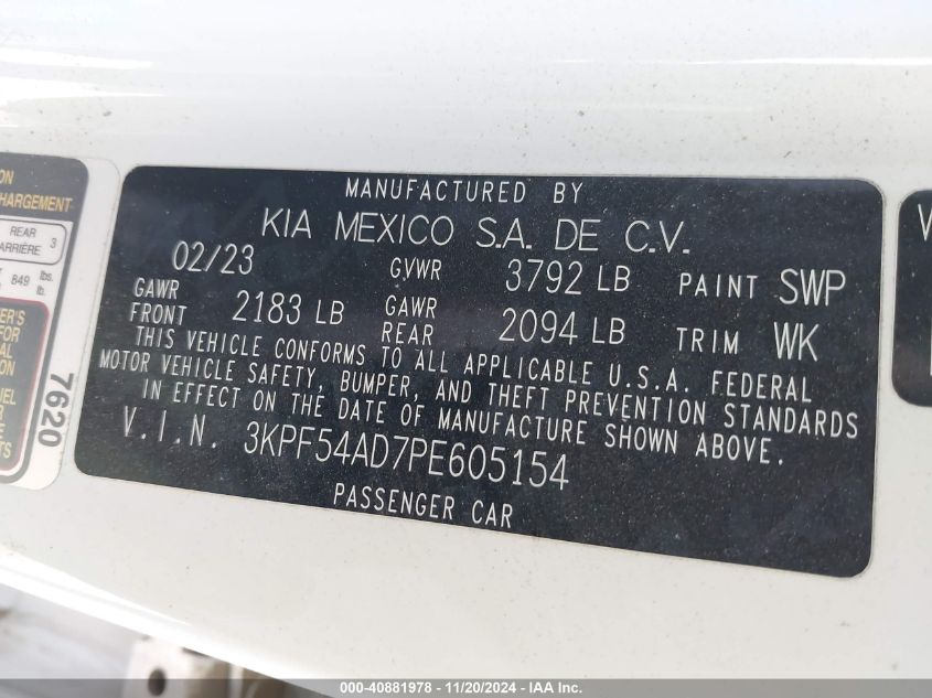 VIN 3KPF54AD7PE605154 2023 KIA Forte, Gt-Line no.9